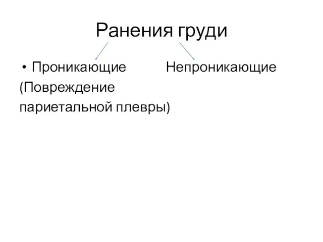 Ранения груди Проникающие Непроникающие (Повреждение париетальной плевры)