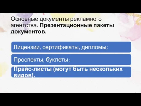 Основные документы рекламного агентства. Презентационные пакеты документов.