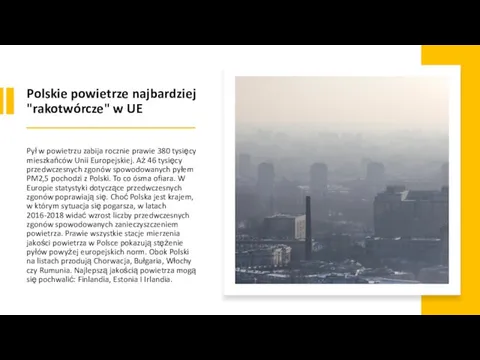 Polskie powietrze najbardziej "rakotwórcze" w UE Pył w powietrzu zabija rocznie prawie
