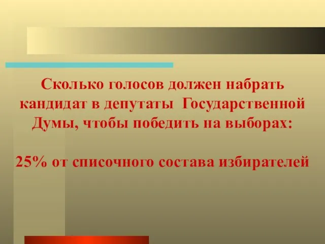 Сколько голосов должен набрать кандидат в депутаты Государственной Думы, чтобы победить на