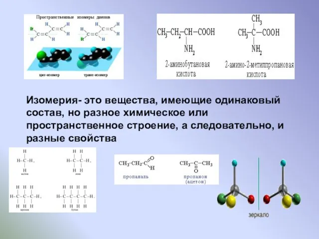 Изомерия- это вещества, имеющие одинаковый состав, но разное химическое или пространственное строение,