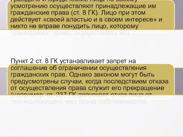 Граждане и юридические лица по своему усмотрению осуществляют принадлежащие им гражданские права