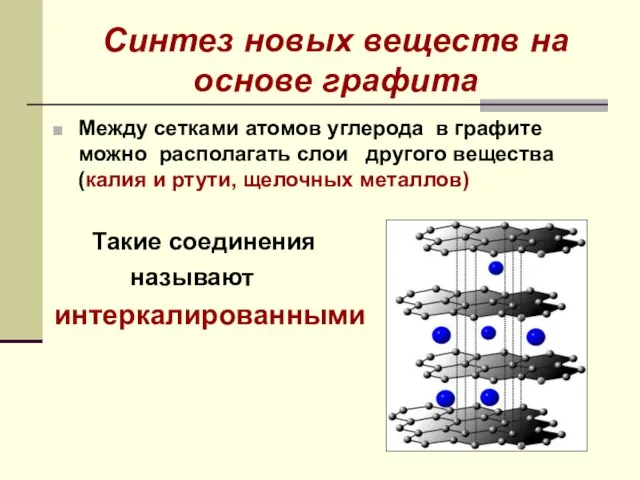 Синтез новых веществ на основе графита Между сетками атомов углерода в графите