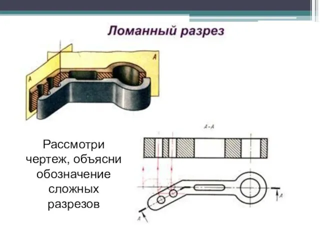 Рассмотри чертеж, объясни обозначение сложных разрезов