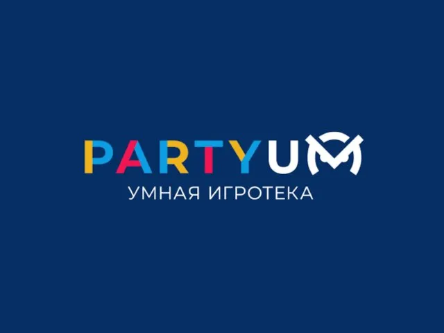 Фирменная заставка PARTYUM Предлагаю голубой фон и цветные буквы PARTYUM по центру+ слоган