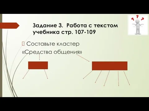 Задание 3. Работа с текстом учебника стр. 107-109 Составьте кластер «Средства общения»