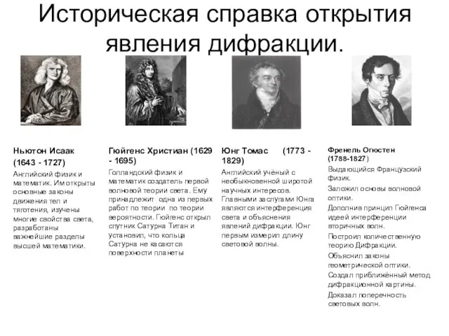 Историческая справка открытия явления дифракции.