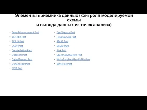 Элементы приемника данных (контроля моделируемой схемы и вывода данных из точек анализа)