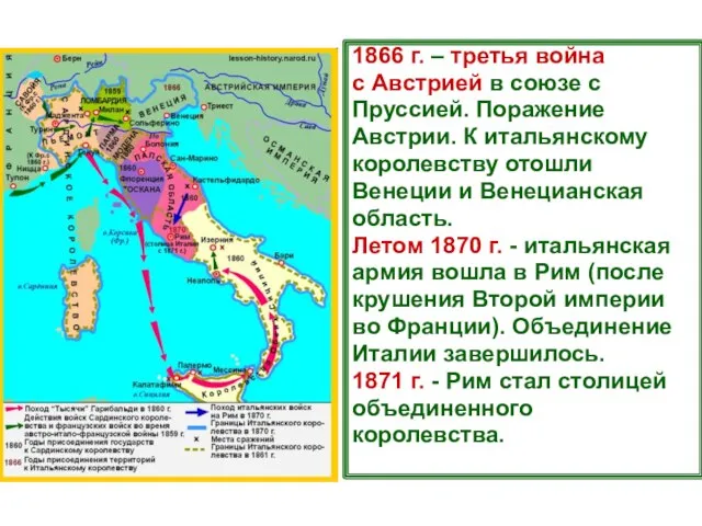 1866 г. – третья война с Австрией в союзе с Пруссией. Поражение