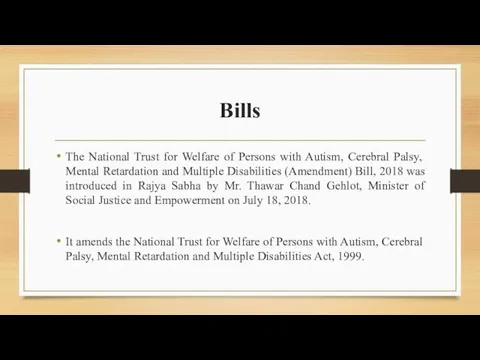 Bills The National Trust for Welfare of Persons with Autism, Cerebral Palsy,