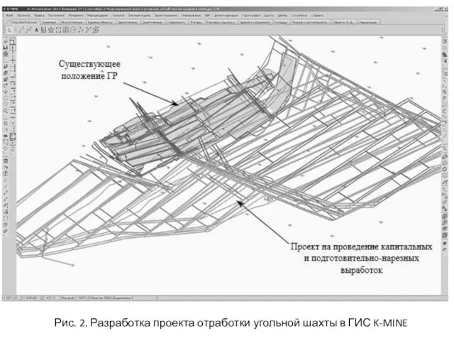 Рис. 2. Разработка проекта отработки угольной шахты в ГИС K-MINE