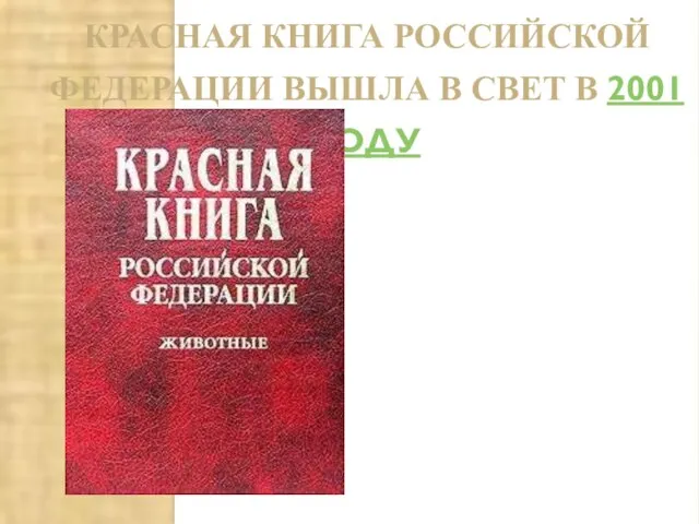 КРАСНАЯ КНИГА РОССИЙСКОЙ ФЕДЕРАЦИИ ВЫШЛА В СВЕТ В 2001 ГОДУ