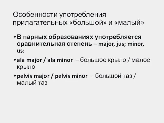 Особенности употребления прилагательных «большой» и «малый» В парных образованиях употребляется сравнительная степень