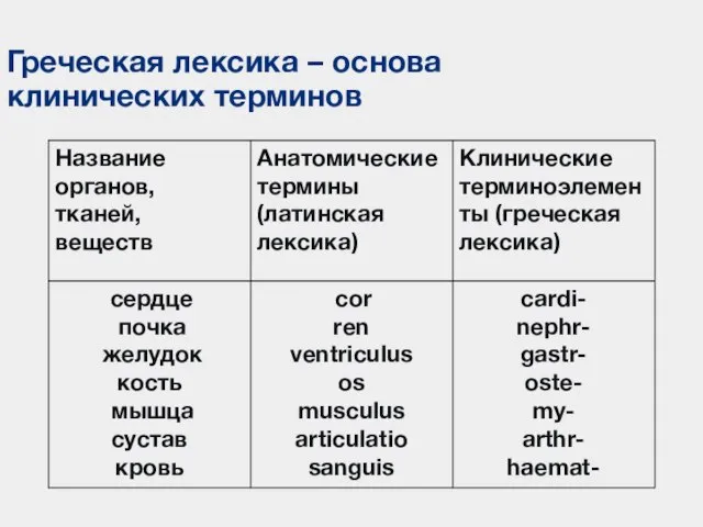 Греческая лексика – основа клинических терминов