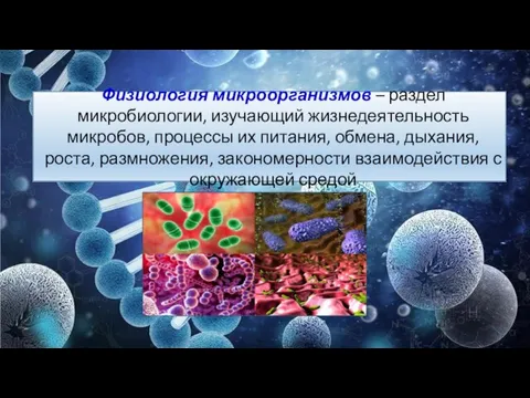 Физиология микроорганизмов – раздел микробиологии, изучающий жизнедеятельность микробов, процессы их питания, обмена,