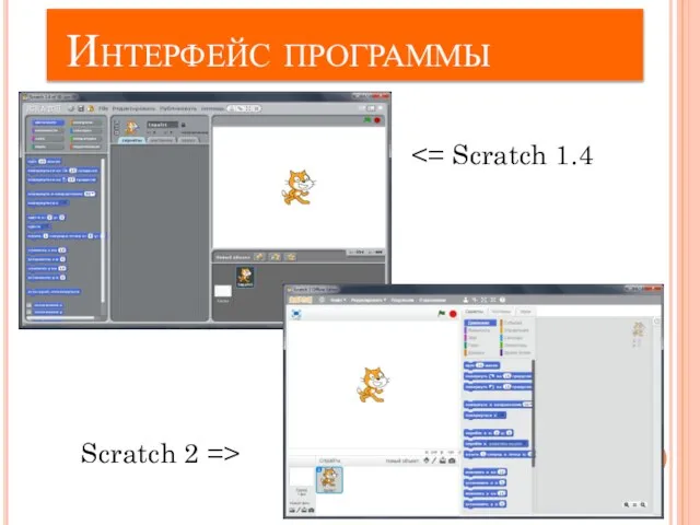 Интерфейс программы Scratch 2 =>