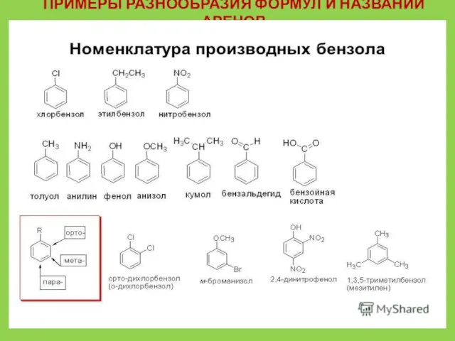 ПРИМЕРЫ РАЗНООБРАЗИЯ ФОРМУЛ И НАЗВАНИЙ АРЕНОВ