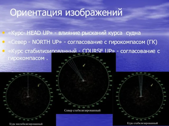 Ориентация изображений «Курс- HEAD UP» - влияние рысканий курса судна «Север -