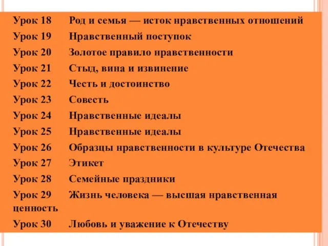 Урок 18 Род и семья — исток нравственных отношений Урок 19 Нравственный