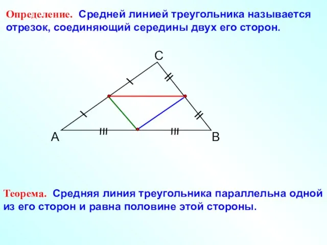 А С В Определение. Средней линией треугольника называется отрезок, соединяющий середины двух
