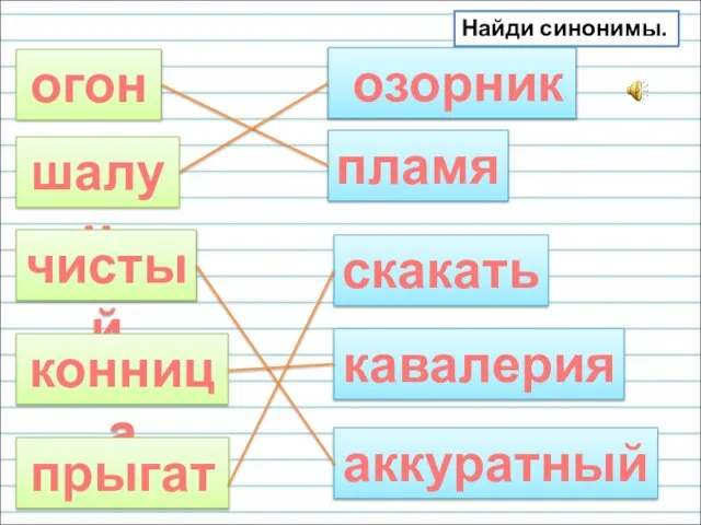 огонь шалун аккуратный чистый конница прыгать скакать пламя кавалерия озорник Найди синонимы.