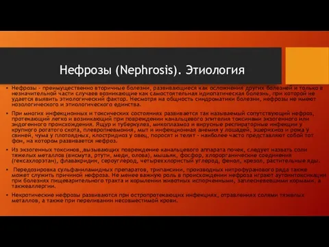 Нефрозы - преимущественно вторичные болезни, развивающиеся как осложнения других болезней и только