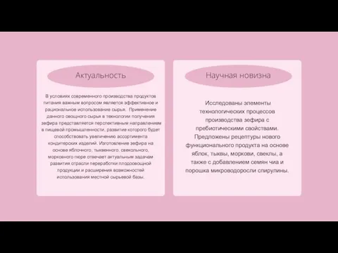 Исследованы элементы технологических процессов производства зефира с пребиотическими свойствами. Предложены рецептуры нового