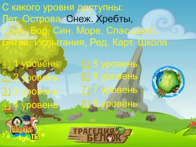 С какого уровня доступны: Лет. Острова, Снеж. Хребты, Сосн. Бор, Син. Море,