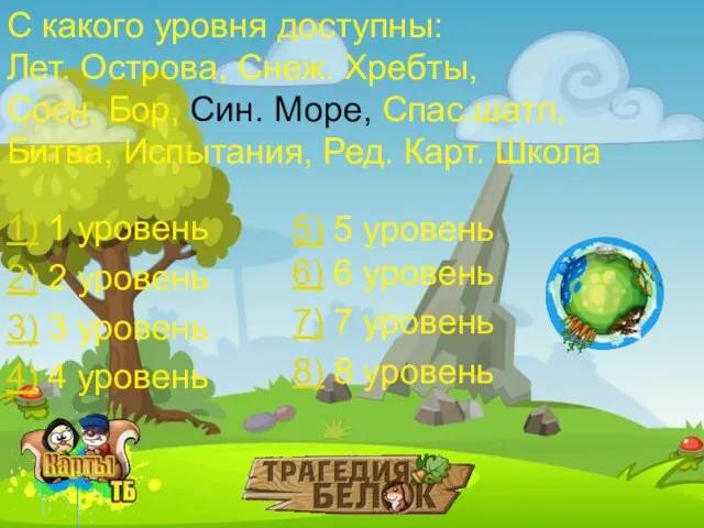 С какого уровня доступны: Лет. Острова, Снеж. Хребты, Сосн. Бор, Син. Море,