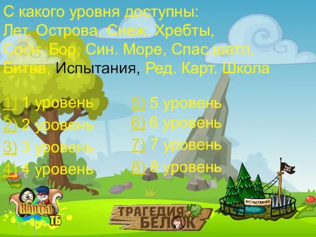 С какого уровня доступны: Лет. Острова, Снеж. Хребты, Сосн. Бор, Син. Море,