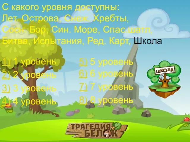 С какого уровня доступны: Лет. Острова, Снеж. Хребты, Сосн. Бор, Син. Море,