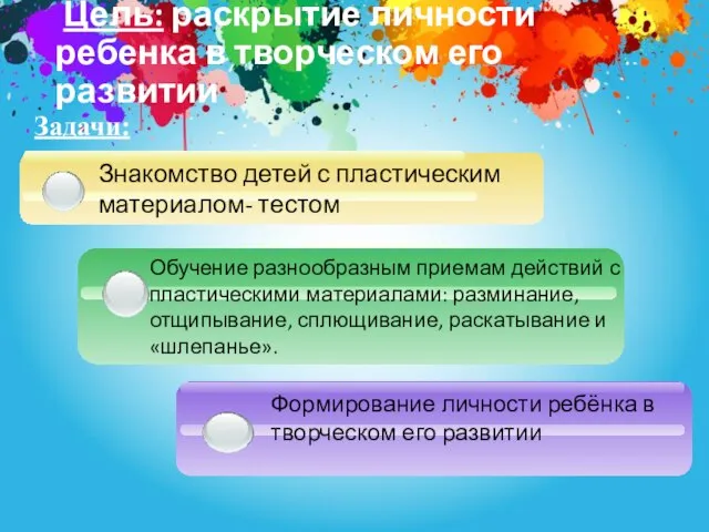 Цель: раскрытие личности ребенка в творческом его развитии Формирование личности ребёнка в