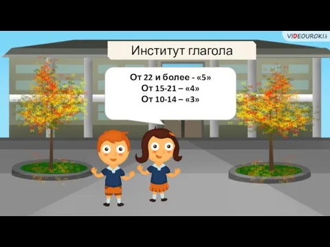 Институт глагола От 22 и более - «5» От 15-21 – «4» От 10-14 – «3»