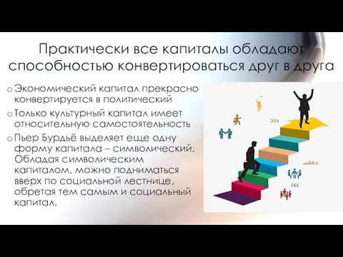 Практически все капиталы обладают способностью конвертироваться друг в друга Экономический капитал прекрасно