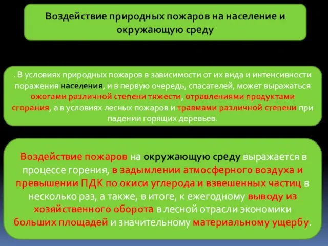 Воздействие природных пожаров на население и окружающую среду . В условиях природных