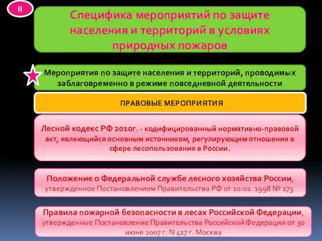 Специфика мероприятий по защите населения и территорий в условиях природных пожаров II