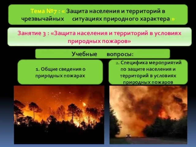 Занятие 3 : «Защита населения и территорий в условиях природных пожаров» Учебные