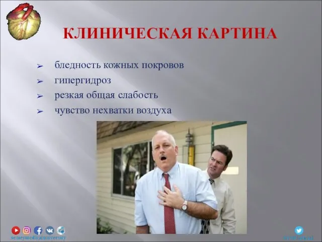 бледность кожных покровов гипергидроз резкая общая слабость чувство нехватки воздуха КЛИНИЧЕСКАЯ КАРТИНА