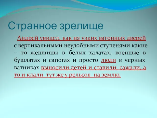 Странное зрелище Андрей увидел, как из узких вагонных дверей с вертикальными неудобными