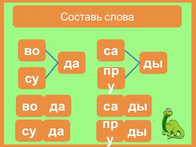 Составь слова во су да са пру ды во да да су са пру ды ды