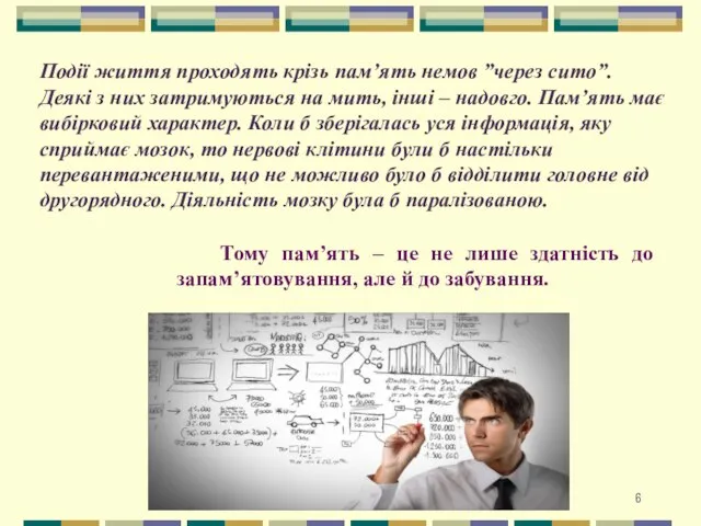 Події життя проходять крізь пам’ять немов ”через сито”. Деякі з них затримуються