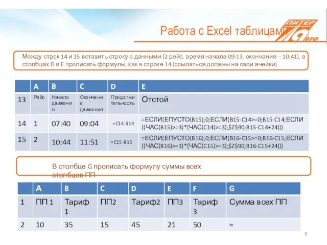 В столбце G прописать формулу суммы всех столбцов ПП Между строк 14