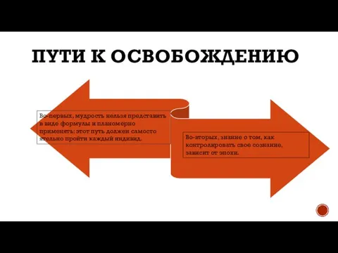 ПУТИ К ОСВОБОЖДЕНИЮ Во-первых, мудрость нельзя представить в виде формулы и планомерно