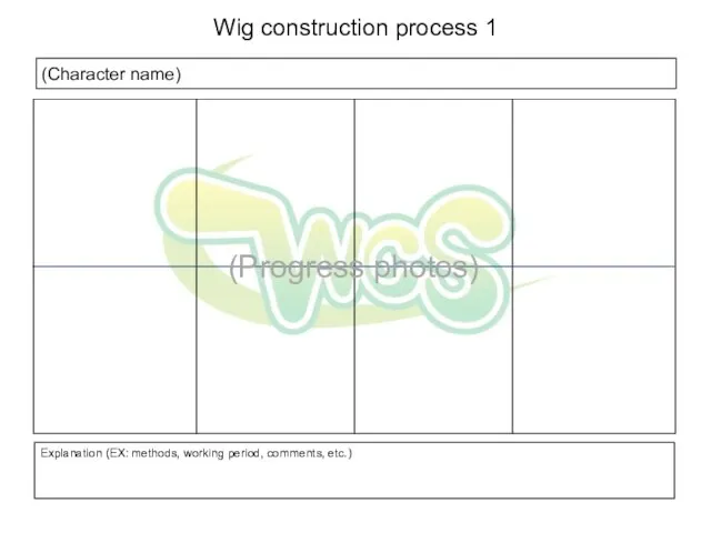 (Character name) Explanation (EX: methods, working period, comments, etc.) Wig construction process 1 (Progress photos)