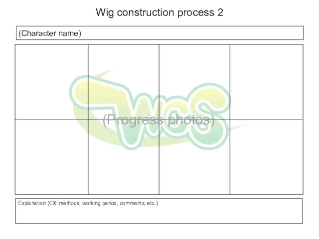 (Character name) Explanation (EX: methods, working period, comments, etc.) Wig construction process 2 (Progress photos)