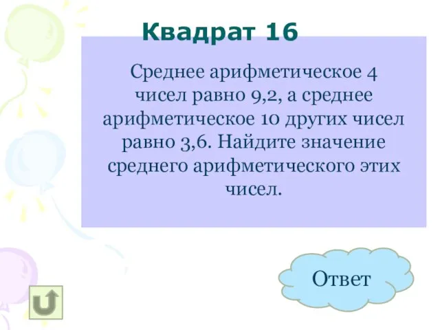 Среднее арифметическое 4 чисел равно 9,2, а среднее арифметическое 10 других чисел