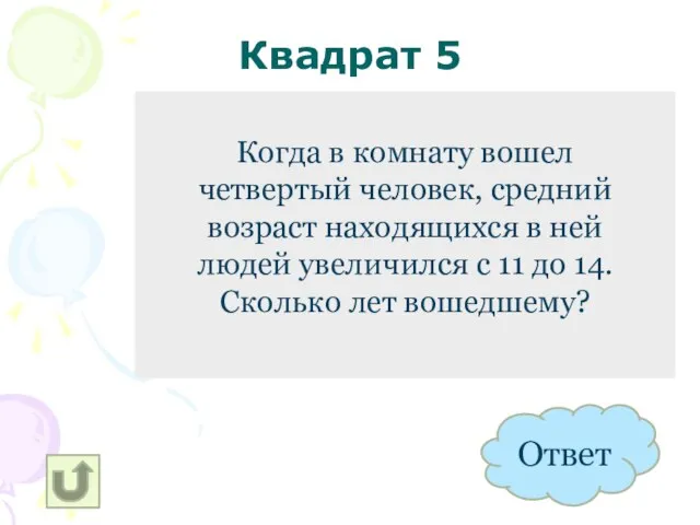 Квадрат 5 23 Когда в комнату вошел четвертый человек, средний возраст находящихся