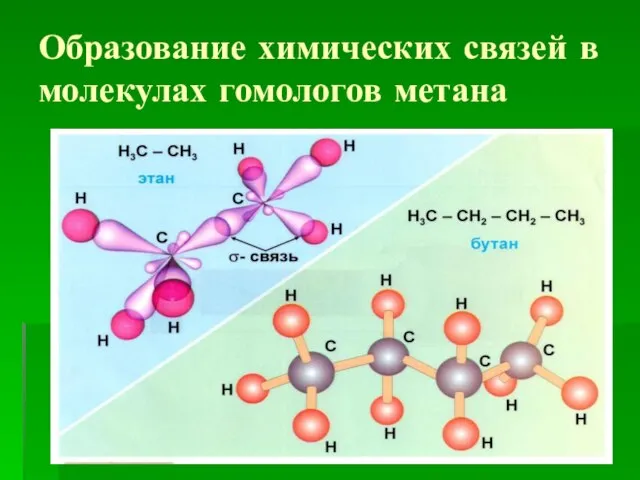 Образование химических связей в молекулах гомологов метана