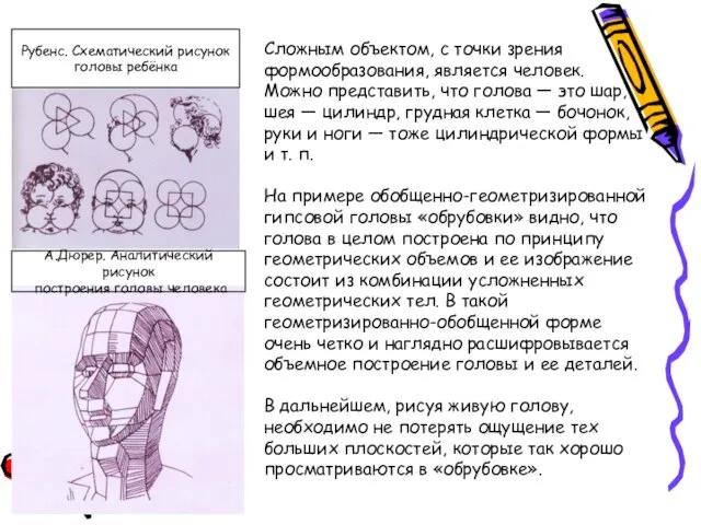 Сложным объектом, с точки зрения формообразования, является человек. Можно представить, что голова