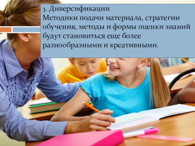 3. Диверсификации Методики подачи материала, стратегии обучения, методы и формы оценки знаний